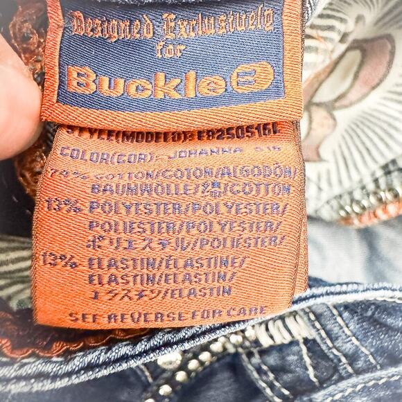 Rock Revival Johanna Skinny Dark Wash Denim Jeans Embellished Tab Pocket Size 28 - Picture 8 of 10